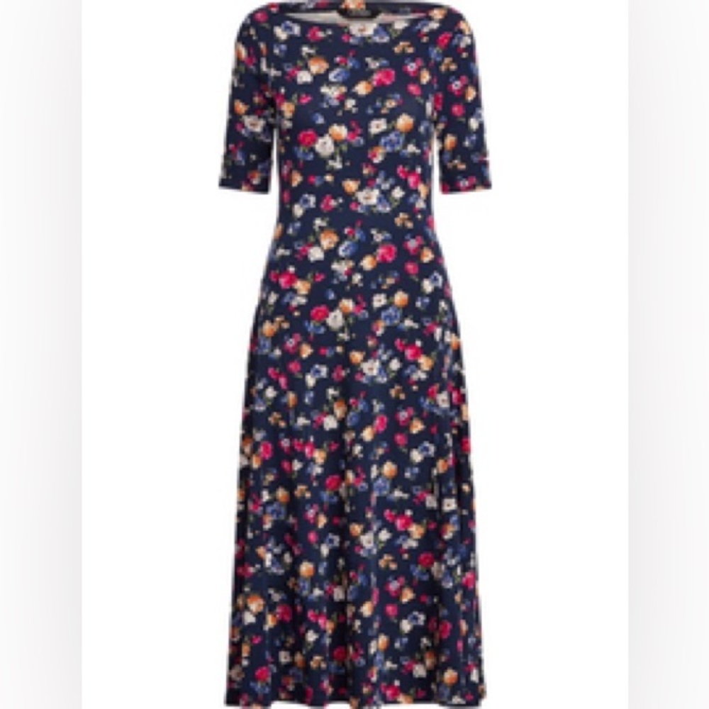 LAUREN RALPH LAUREN Blue Midi Dress Stretch-flowy